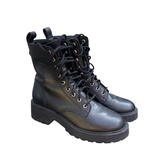 Steve Madden Tornado Lace-Up Chunky Heel Combat Boot Black Leather Zip Women’s 8 - Picture 1 of 9